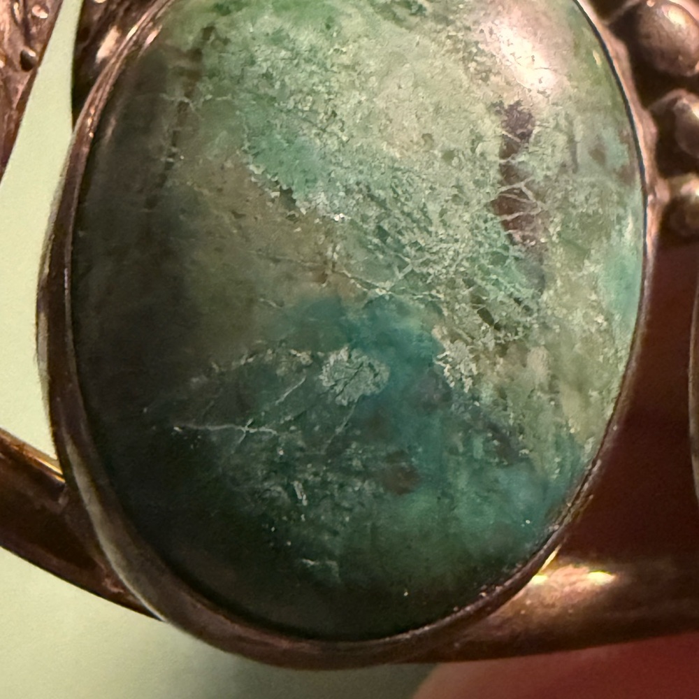 Signed Sterling Silver Turquoise Three-Stone Cuff Bracelet - Picture 7 of 15